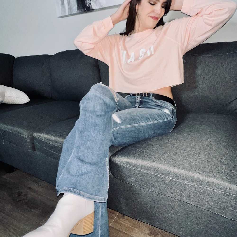 Pink Cropped waffle knit Nashville tee